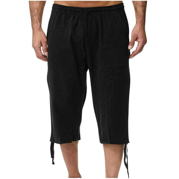 Wyobmus Cargo Shorts for Men Relaxed Fit Lightweight 3/4 Baggy Pants Drawstring Elastic Waist Below Knee Capri Cargo Pants Black