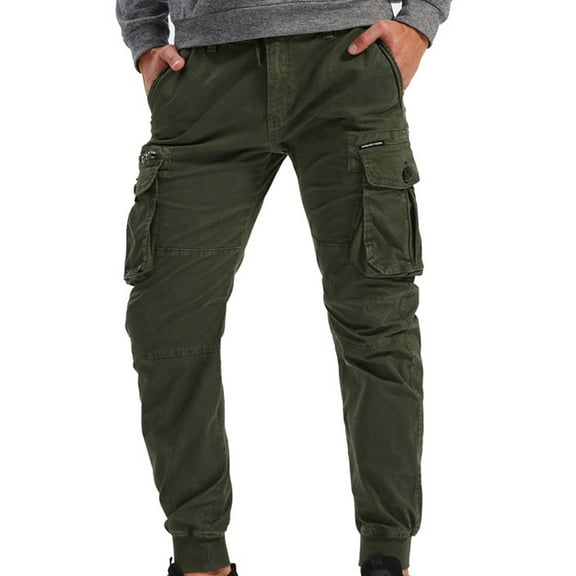 Wyobmus Casual Cargo Pants for Men Plus Size Cotton Pants for Men Comfy Soft Elastic Waist Straight Leg Trousers With Multi Pockets,M-5Xl A-Olive Green