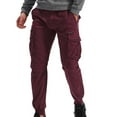 thumbnail image 1 of Wyobmus Casual Cargo Pants for Men Plus Size Cotton Pants for Men Comfy Soft Elastic Waist Straight Leg Trousers With Multi Pockets,M-5Xl A-Burgundy, 1 of 3