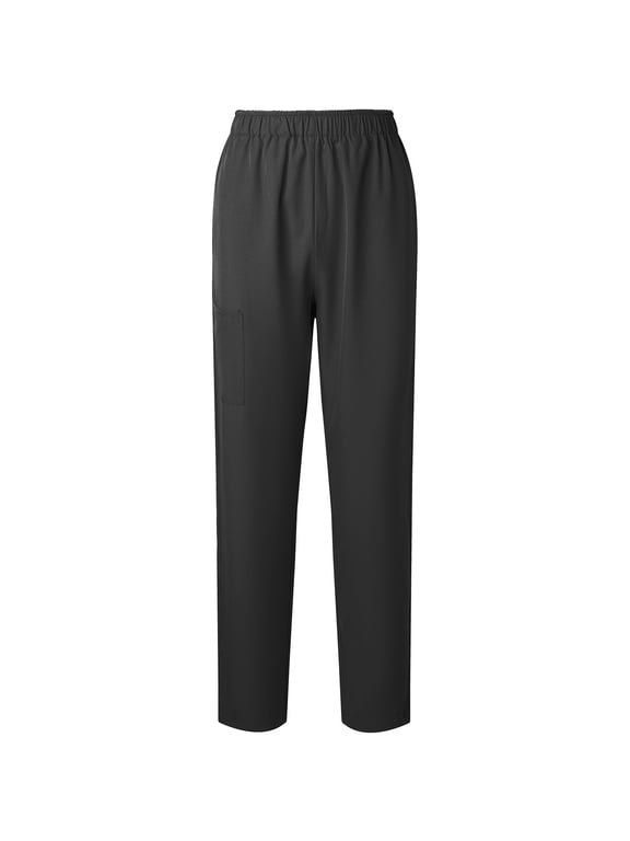Casual Straight Leg Long Pants for Women Solid Color Elastic Waist Comfy Stretch Pull On Pants Black