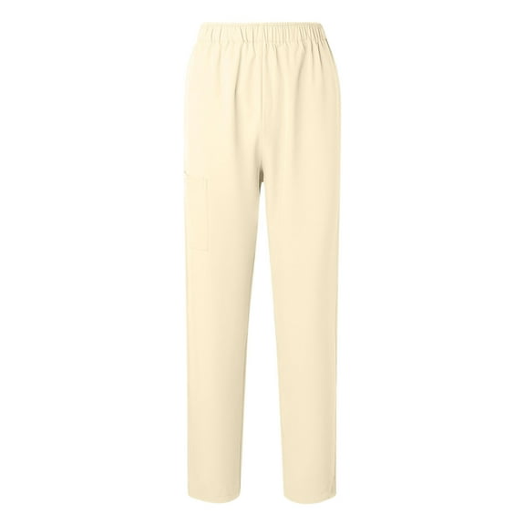 Wyobmus Casual Straight Leg Long Pants for Women Solid Color Elastic Waist Comfy Stretch Pull On Pants C-Beige