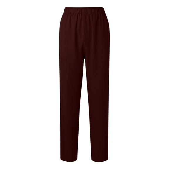 Wyobmus Casual Straight Leg Long Pants for Women Solid Color Elastic Waist Comfy Stretch Pull On Pants D-Burgundy