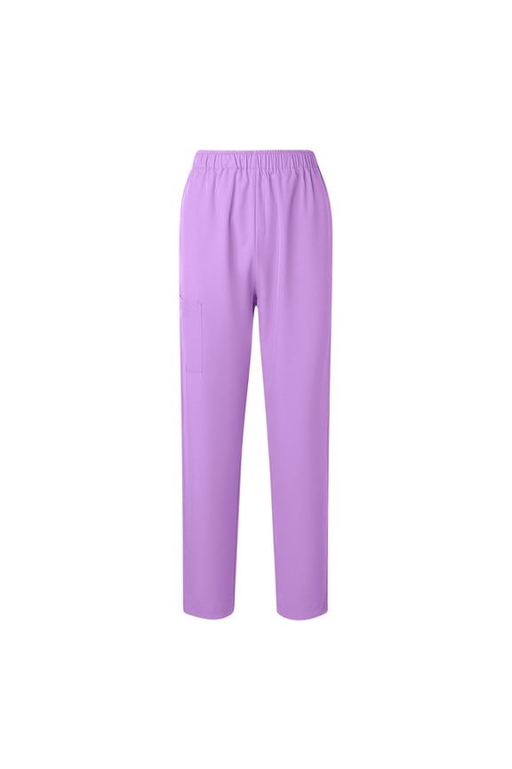 Casual Straight Leg Long Pants for Women Solid Color Elastic Waist Comfy Stretch Pull On Pants D-Purple