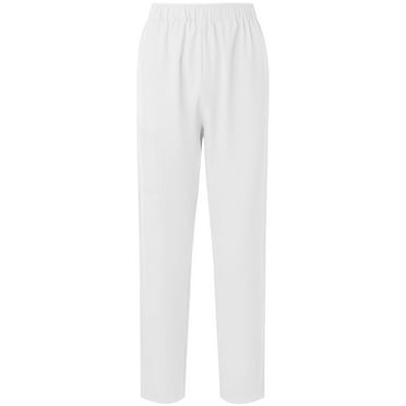 Wyobmus Casual Straight Leg Long Pants for Women Solid Color Elastic Waist Comfy Stretch Pull On Pants White