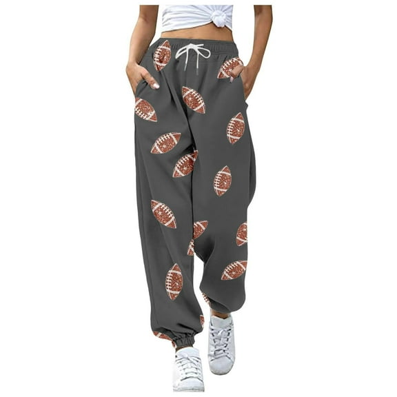 Wyobmus Casual Sweatpants for Women Comfy Loose Drawstring Straight Lounge Pants Football Print Running Workout Athletic Pants With Pockets Dark Gray