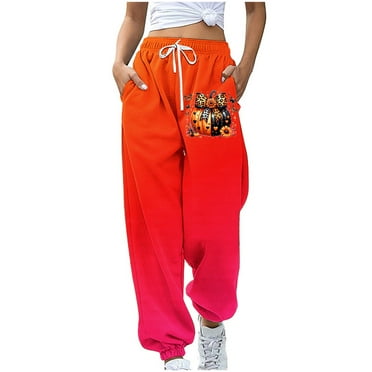 Wyobmus Casual Sweatpants for Women Halloween Fashion Streetwear Pumpkin Print High Waist Drawstring Cinch Bottom Active Pants Red