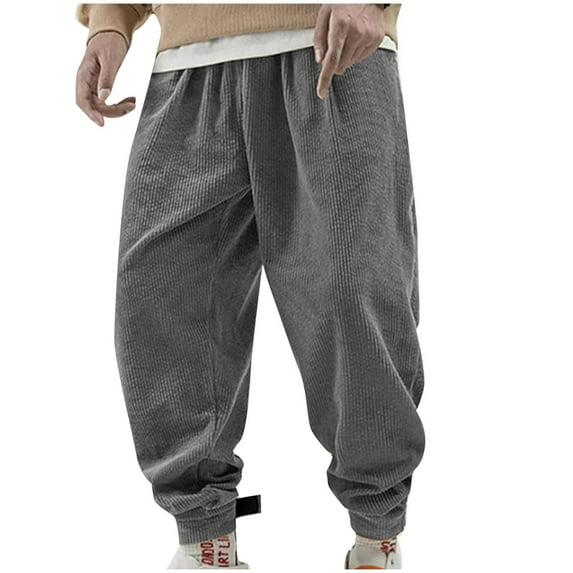 Wyobmus Corduroy Pants for Men Stretchy Baggy Lounge Pants Casual Zipper Bottom Binding Straight Leg Pants Gray