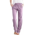 thumbnail image 1 of Wyobmus Cotton Linen Lounge Pants for Women Casual Elastic Waist Drawstring Versatile Straight Leg Nine-Point Pants A-Purple, 1 of 5