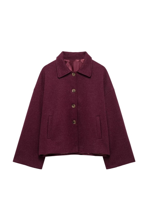 Cropped Wool Pea Coats for Women Classic Short Peacoat Trench Coat Long Sleeve Turndown Collar Comfy Blazer Jacket Fall Winter Outwear Coat D-Burgundy