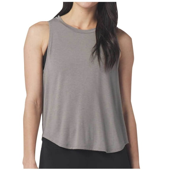 Wyobmus Cropped Workout Tank Tops for Women Sleeveless Gym Sports Yoga Shirts Loose Fit Solid Color Round Neck Crop Going Out Top B-Gray