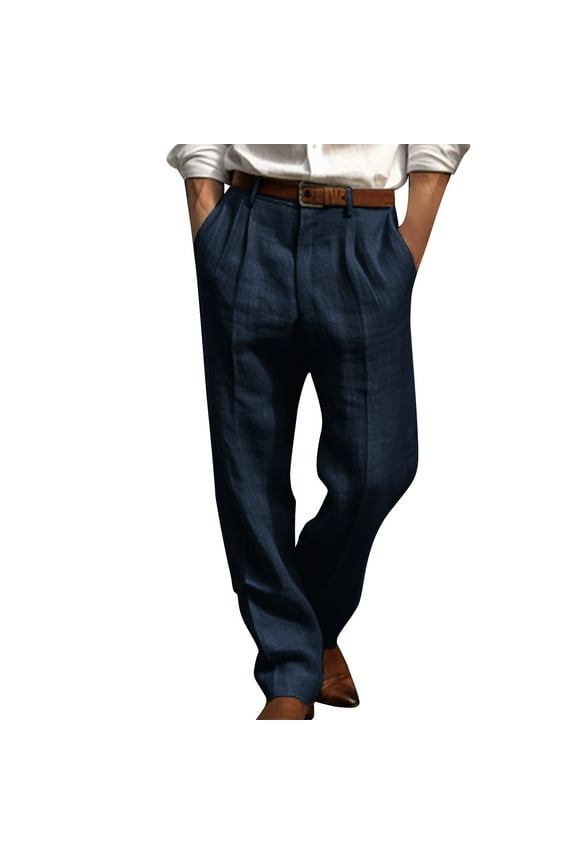 Dress Pants for Men Relaxed Fit 2 Pleat Front Straight Leg Pants Casual Lightweight Business Lounge Pants A-Navy