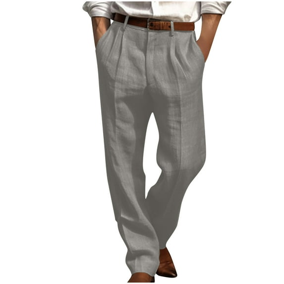 Wyobmus Dress Pants for Men Relaxed Fit 2 Pleat Front Straight Leg Pants Casual Lightweight Business Lounge Pants C-Gray
