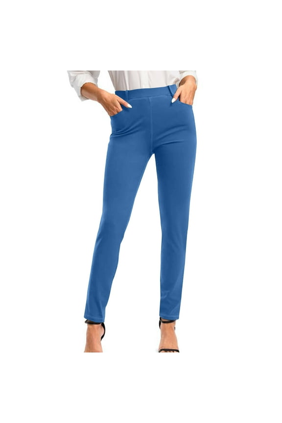 Dress Pants for Women Stretchy Slim Fit Leg Skinny High Waist Pull On Pants With Pockets for Business Work Black