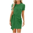 thumbnail image 1 of Wyobmus Dresses for Curvy Women Sleeveless Tank Dress Solid Crew Neck Slim Fit Tie Waist Ruched Summer Casual Mini Dress C-Green, 1 of 7