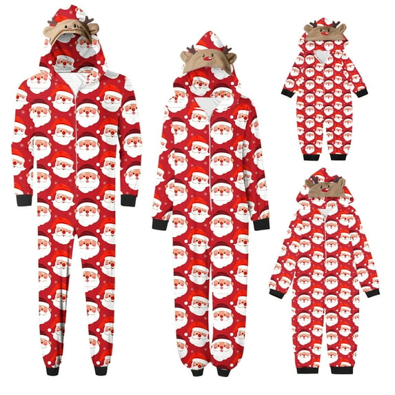 Wyobmus Family Christmas Pajamas Matching Sets Trendy Fall Cute Antlers Long Sleeve Hoodie Jumpsuits Zip Up Onesie Loose Pants Romper for Kids