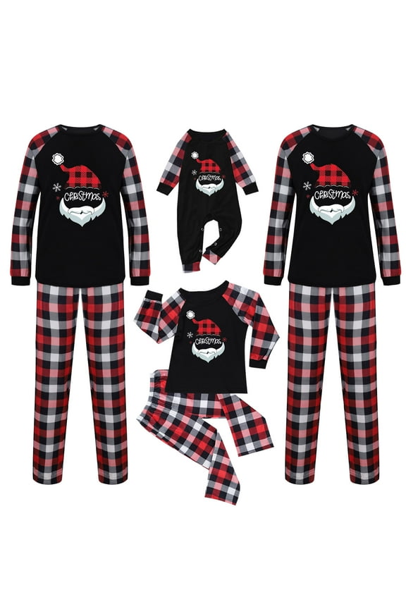 Family Christmas Pajamas Matching Sets Xmas Pjs Letter Print Long Sleeve Tops and Plaid Pants Nightwear Jammies for Dad