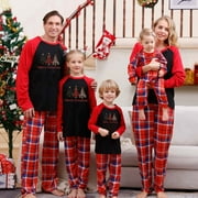 WYOBMUS Family Christmas Pjs Matching Sets Christmas Pajamas Letter Print Top and Plaid Bottom Sleepwear Jammies for Family Mommy Daddy and Me Xmas Outfits for Mom