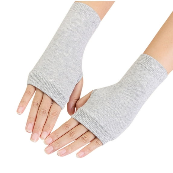 Wyobmus Fingerless Warm Gloves With Thumb Hole for Women Solid Color Cozy Half Fingerless Driving Gloves Knit Mittens Gray*