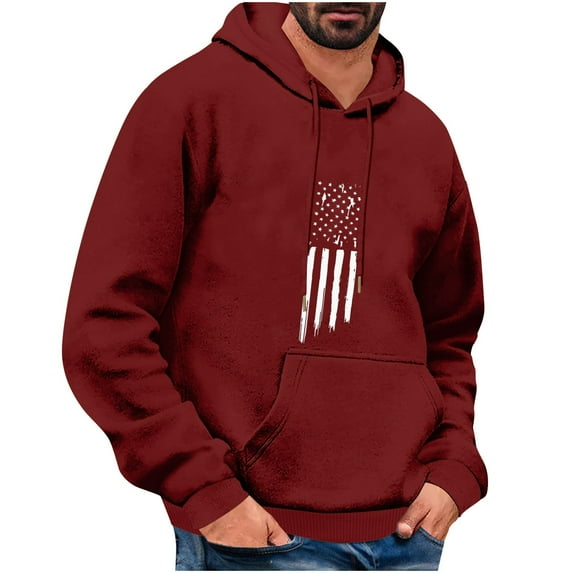Wyobmus Flight U.S. Flag Hoodies for Men Casual Printed Sweatshirt Lightweight Long Sleeve Sport Pullover With Pocket Drawstring Workout A-Burgundy