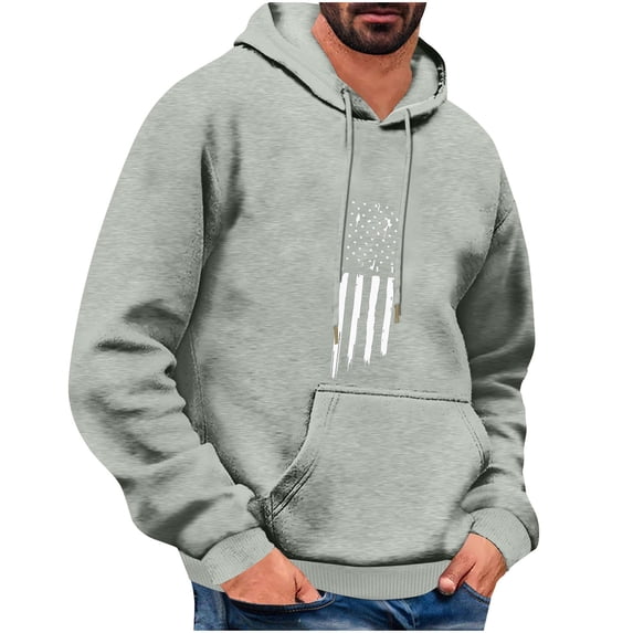 Wyobmus Flight U.S. Flag Hoodies for Men Casual Printed Sweatshirt Lightweight Long Sleeve Sport Pullover With Pocket Drawstring Workout A-Gray