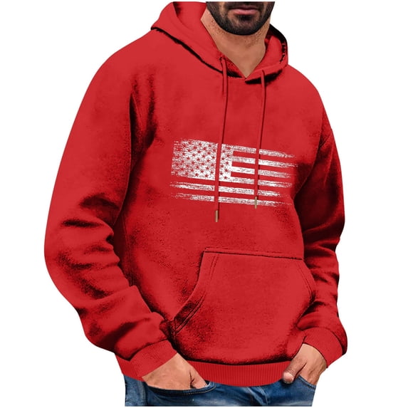 Wyobmus Flight U.S. Flag Hoodies for Men Casual Printed Sweatshirt Lightweight Long Sleeve Sport Pullover With Pocket Drawstring Workout C-Red