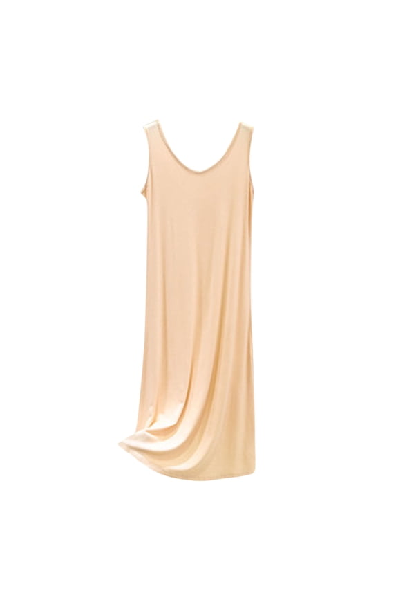 Full Slips for Women Slip Dress for Under Dress Sleeveless Tank Top Underdress Solid Color Wide Straps Comfy Modal Sleepshirt B-Beige*