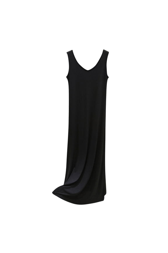 Full Slips for Women Slip Dress for Under Dress Sleeveless Tank Top Underdress Solid Color Wide Straps Comfy Modal Sleepshirt B-Black*