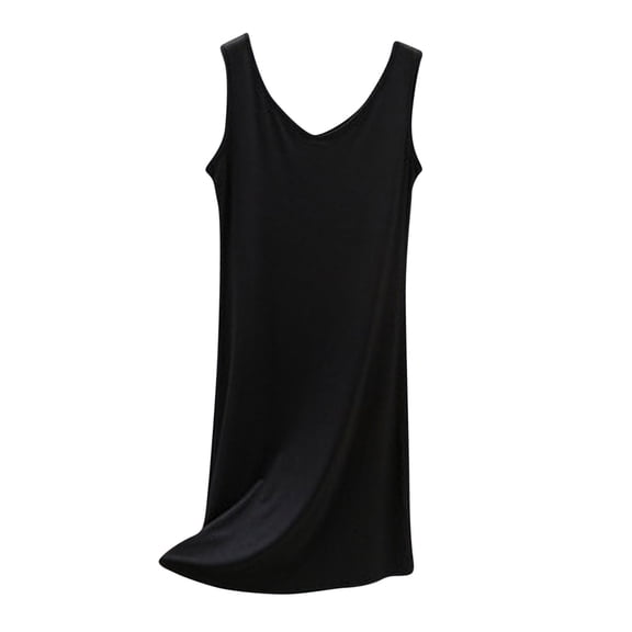 Wyobmus Full Slips for Women Slip Dress for Under Dress Sleeveless Tank Top Underdress Solid Color Wide Straps Comfy Modal Sleepshirt D-Black*