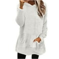 thumbnail image 1 of Wyobmus Fuzzy Hoodie Dress for Women Soft Sherpa Fleece Sweatshirt Dress Pullovers Cute Long Sleeve Warm Winter Sweater Dress A-White, 1 of 3