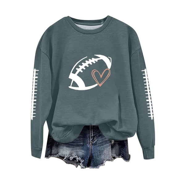 Wyobmus Game Day Sweatshirt for Women Y2K Crewneck Loose Season Shirt Long Sleeve Rugby Graphic Fleece Sweatshirts B-Olive Green