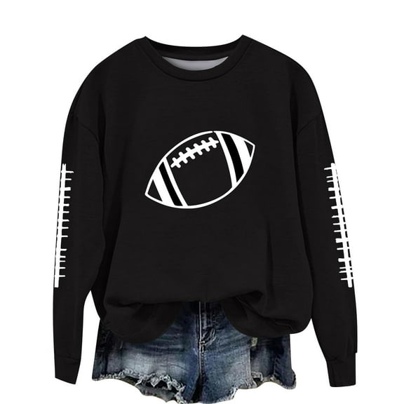 Wyobmus Game Day Sweatshirt for Women Y2K Crewneck Loose Season Shirt Long Sleeve Rugby Graphic Fleece Sweatshirts C-Black