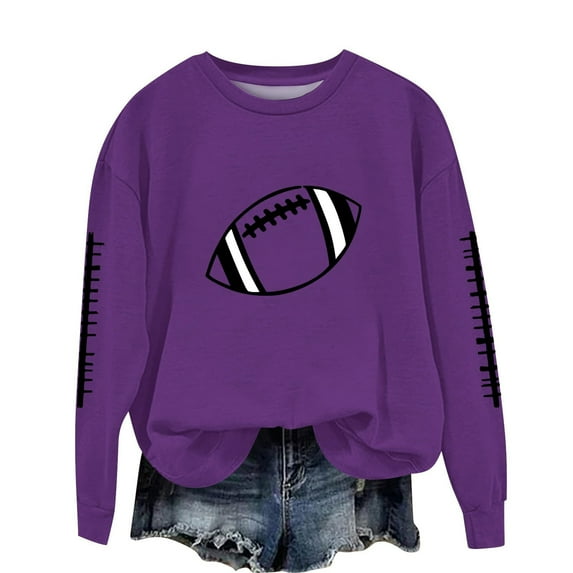 Wyobmus Game Day Sweatshirt for Women Y2K Crewneck Loose Season Shirt Long Sleeve Rugby Graphic Fleece Sweatshirts D-Purple