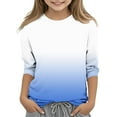 thumbnail image 1 of Wyobmus Girls Long Sleeve T Shirts Kids 3/4 Sleeve Pullover Tops Casual Gradient Color Crewneck Basic Tees C-Blue, 1 of 5