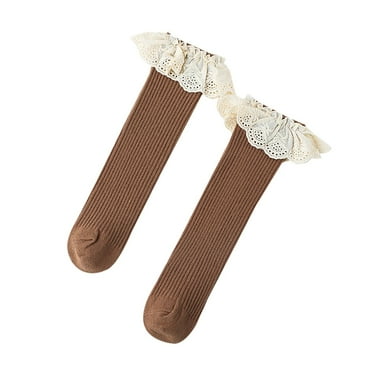 Wyobmus Girls Ruffle Socks 0-8Y Scrunch Socks for Girls Lace Socks Cotton Crew Frilly Socks Slouchy Cotton Socks Coffee*
