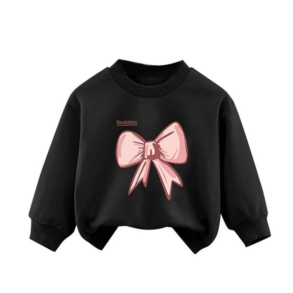 Wyobmus Graphic Sweatshirt for Little Girls Western Style Tie Dye Crewneck Pullover Baby Girls Bowknot Printed Long Sleeved Base Shirt Casual Top A-Black