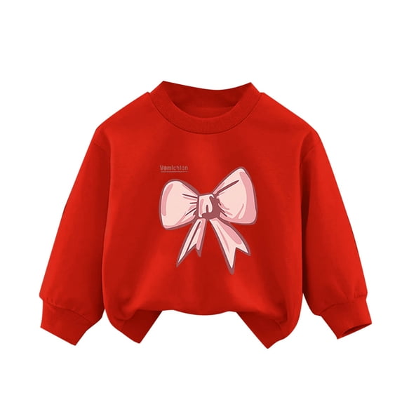 Wyobmus Graphic Sweatshirt for Little Girls Western Style Tie Dye Crewneck Pullover Baby Girls Bowknot Printed Long Sleeved Base Shirt Casual Top A-Red