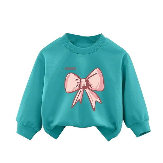 Wyobmus Graphic Sweatshirt for Little Girls Western Style Tie Dye Crewneck Pullover Baby Girls Bowknot Printed Long Sleeved Base Shirt Casual Top A-Sky Blue