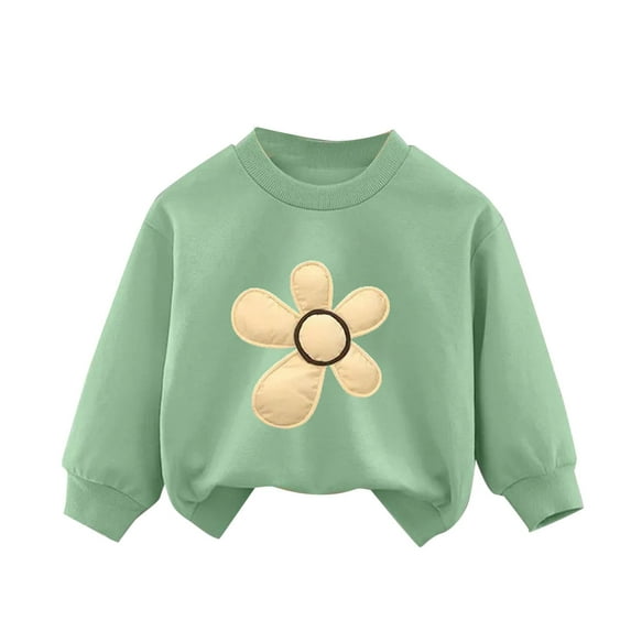 Wyobmus Graphic Sweatshirt for Little Girls Tie Dye Crewneck Pullover Baby Girls Flower Printed Long Sleeved Base Shirt Casual Top B-Green