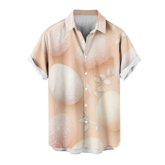 Wyobmus Hawaiian Shirt for Men Easter Day Short Sleeve Button Down Causal Top Print Tropical Turndown Collar Hawaii Shirts M-Orange