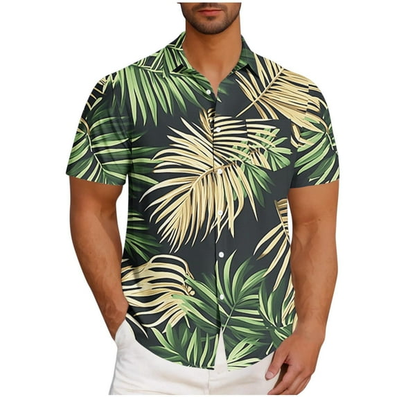 Wyobmus Hawaiian Shirt for Men Oversized Summer Beach Short Sleeve Lapeled Shirts Casual Button Down Tropical Beach Shirt S-5Xl C-Green