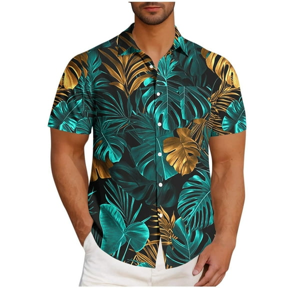 Wyobmus Hawaiian Shirt for Men Oversized Summer Beach Short Sleeve Lapeled Shirts Casual Button Down Tropical Beach Shirt S-5Xl D-Light Blue