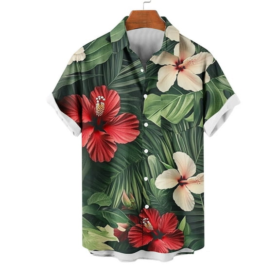 Wyobmus Hawaiian Shirt for Men Short Sleeve Button Down Shirt Casual Summer Floral Tropical Turndown Collar Shirts Hawaii Party Green
