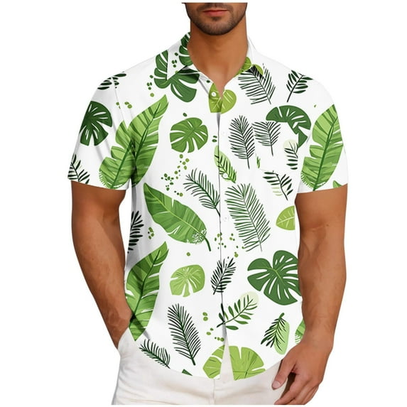 Wyobmus Hawaiian Shirt for Men Summer Beach Lapeled Casual Short Sleeve Button Down Shirts Printed Tropical Vacation Shirts C-Green
