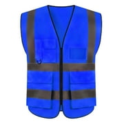 Wyobmus High-Visibility Safety Vest for Men And Women Sleeveless Zipper Front Reflective Strips Jacket for Emergency,Construction,Work,Cycling A-Blue