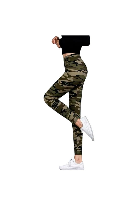 High Waisted Leggings for Women Soft Opaque Slim Tummy Control Printed Pants With Camo, Leopard for Running Cycling Yoga D-Camouflage