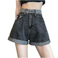 thumbnail image 1 of Wyobmus Jean Shorts for Womens Stretchy High Waisted Rolled Bottom Denim Shorts Frayed Hem Pocket Trendy Wide Leg Shorts Gray, 1 of 8