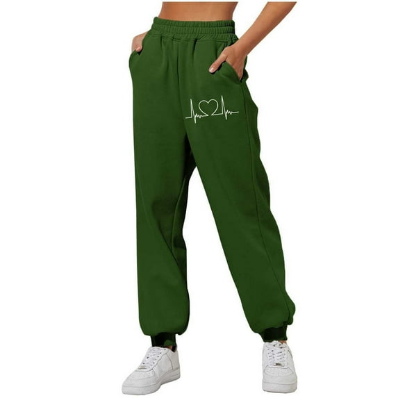 Wyobmus Jogger Pants for Women Casual Pringting Drawstring Waist Sweatpants Loose Ankle Binding Sports Pants B-Green
