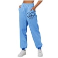 thumbnail image 1 of Wyobmus Jogger Pants for Women Casual Pringting Drawstring Waist Sweatpants Loose Ankle Binding Sports Pants C-Light Blue, 1 of 2