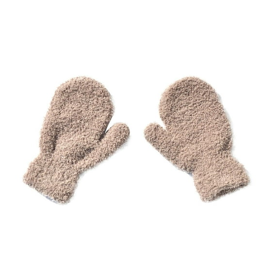 Wyobmus Kids Fluffy Gloves Thick Fleece Lined Warm Cotton Gloves Cozy Stretch Cold Weather Gloves B-Khaki*