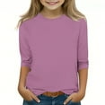 thumbnail image 1 of Wyobmus Kids Gragghic Shirts Boys Girls 3/4 Sleeve Crewneck Tops Solid Color Pullover Soft Round Neck Undershirt I-Purple, 1 of 5